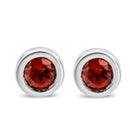 .925 Sterling Silver Bezel Set 3.5mm Created Red Ruby Gemstone Solitaire Stud Earrings-1