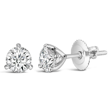 14K White Gold 2.0 Cttw 3-Prong Martini Set Brilliant Round-Cut Solitaire Lab Grown Diamond Screwback Stud Earrings (F-G Color, VS1-VS2 Clarity) - 0