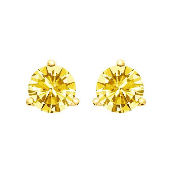14K White Gold 3-Prong Martini Set 1.0 Cttw Yellow Lab Grown Diamond Solitaire Stud Earrings