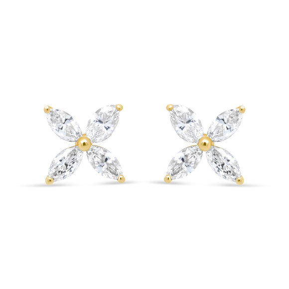 14K White Gold 1/2 Cttw Marquise Diamond 8 Stone Floral Leaf Stud Earrings (H-I Color, SI1-SI2 Clarity)