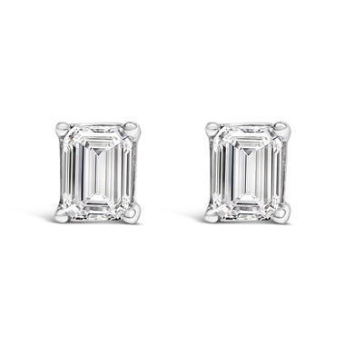 14K White Gold 1.0 Cttw Emerald Cut Lab-Grown Diamond Solitaire Stud Earrings (F-G Color, VS1-VS2 Clarity) - 0