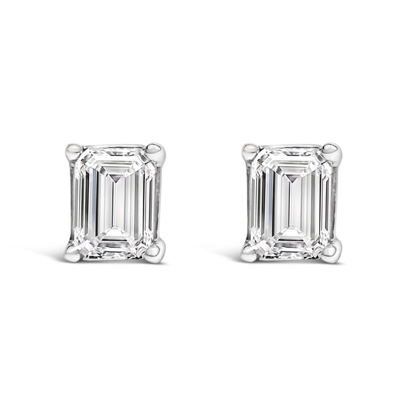 14K White Gold 1.0 Cttw Emerald Cut Lab-Grown Diamond Solitaire Stud Earrings (F-G Color, VS1-VS2 Clarity)