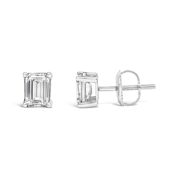 14K White Gold 1.0 Cttw Emerald Cut Lab-Grown Diamond Solitaire Stud Earrings (F-G Color, VS1-VS2 Clarity)