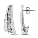 .925 Sterling Silver 1 Cttw Round Diamond Graduated Huggie Earrings (I2-I3 Clarity, I-J Color)-6