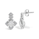 10K White Gold 3/5 Cttw Princess Diamond Geometric Drop Earrings-2