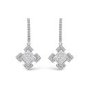 10K White Gold Princess and Round Diamond Geometric Composite Dangle Earrings-1