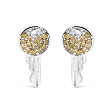 925 Sterling Silver 1/6ct TDW  Yellow Treated  Diamond Charm Earrings