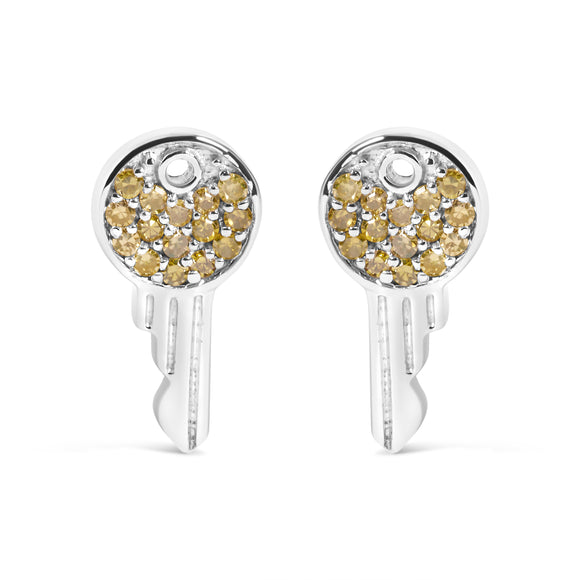 925 Sterling Silver 1/6ct TDW  Yellow Treated  Diamond Charm Earrings