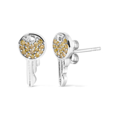 925 Sterling Silver 1/6ct TDW  Yellow Treated  Diamond Charm Earrings - 0