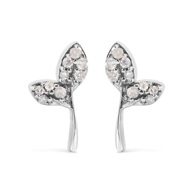 925 Sterling Silver 1/16ct TDW Diamond Leaf Earrings