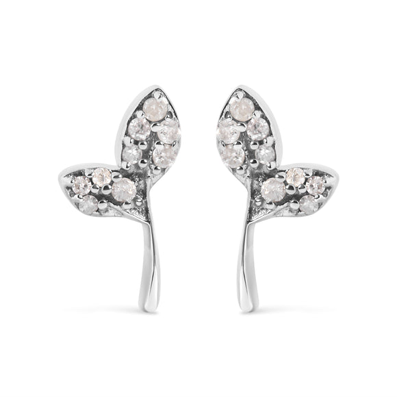 925 Sterling Silver 1/16ct TDW Diamond Leaf Earrings