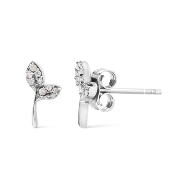 925 Sterling Silver 1/16ct TDW Diamond Leaf Earrings - 0