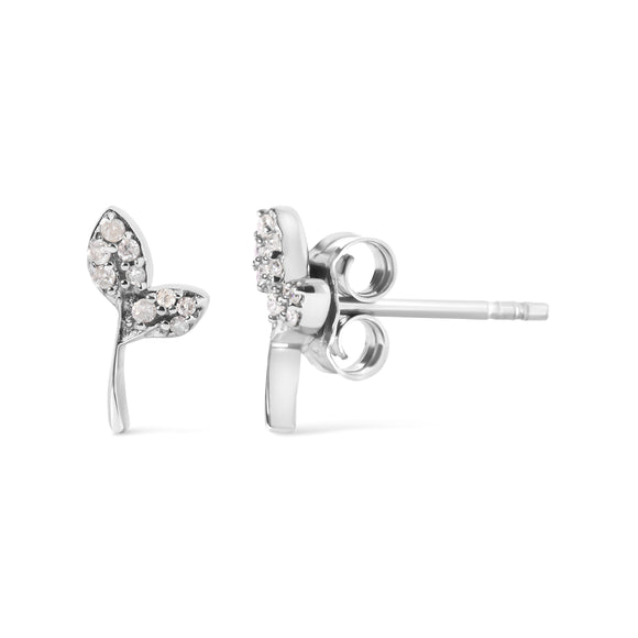 925 Sterling Silver 1/16ct TDW Diamond Leaf Earrings