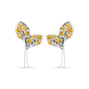 925 Sterling Silver 1/16ct TDW  Yellow Treated Diamond Leaf Earrings-1