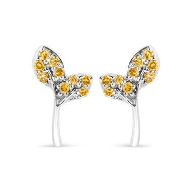 925 Sterling Silver 1/16ct TDW  Yellow Treated Diamond Leaf Earrings
