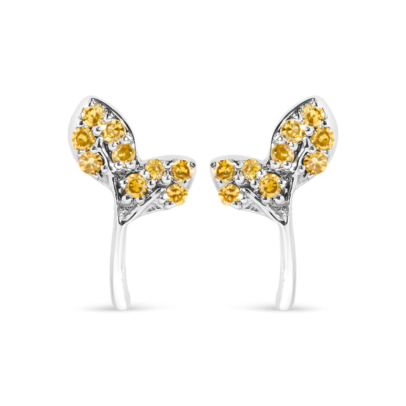 925 Sterling Silver 1/16ct TDW  Yellow Treated Diamond Leaf Earrings
