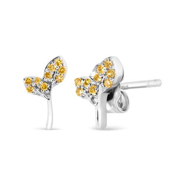 925 Sterling Silver 1/16ct TDW  Yellow Treated Diamond Leaf Earrings - 0