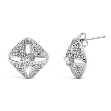 .925 Sterling Silver 1.0 Cttw Diamond Studded Rhombus Stud Earring (H-I Color, I2-I3 Clarity) - 0