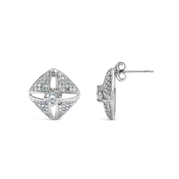 .925 Sterling Silver 1.0 Cttw Diamond Studded Rhombus Stud Earring (H-I Color, I2-I3 Clarity)