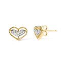 10K Yellow Gold 1/10 Cttw Diamond Heart and Beaded Halo Stud Earrings (I-J Color, I1-I2 Clarity)-2