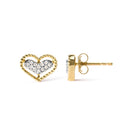 10K Yellow Gold 1/10 Cttw Diamond Heart and Beaded Halo Stud Earrings (I-J Color, I1-I2 Clarity)-3