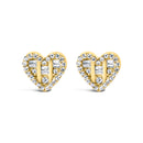 14K Yellow Gold Plated .925 Sterling Silver 1/2 Cttw Round and Baguette Diamond Composite Heart Shaped Stud Earring (I-J Color, SI2-I1 Clarity)-5