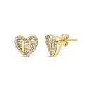 14K Yellow Gold Plated .925 Sterling Silver 1/2 Cttw Round and Baguette Diamond Composite Heart Shaped Stud Earring (I-J Color, SI2-I1 Clarity)-6