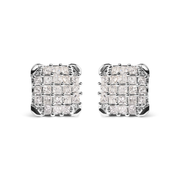 10K White Gold 3/4 Cttw Princess Diamond Composite Open Frame Stud Earrings (I-J Color, I1-I2 Clarity)