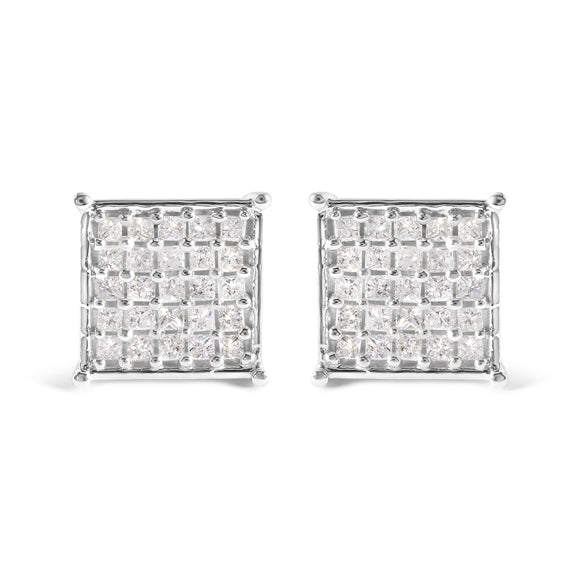 10K White Gold 3/4 Cttw Princess Diamond Composite Stud Earrings (I-J Color, I1-I2 Clarity)