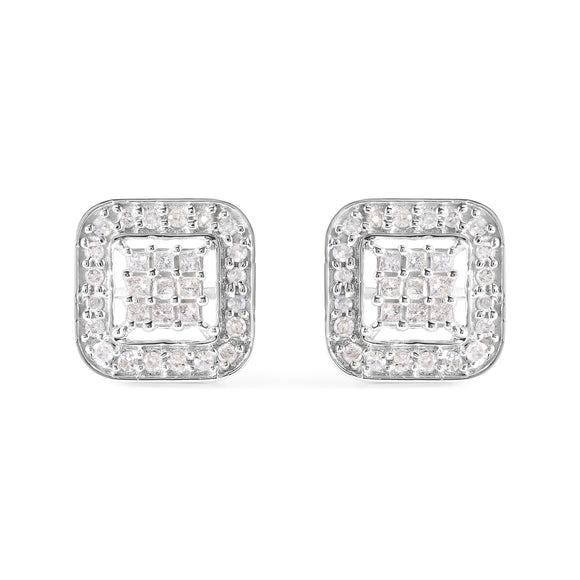 10K White Gold 5/8 Cttw Diamond Square Shaped Composite Stud Earrings (I-J Color, I1-I2 Clarity)