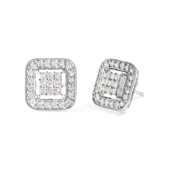 10K White Gold 5/8 Cttw Diamond Square Shaped Composite Stud Earrings (I-J Color, I1-I2 Clarity)