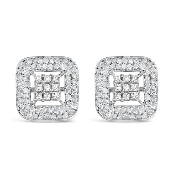 10K White Gold 1.00 Cttw Diamond Composite and Halo Stud Earrings (I-J Color, I1-I2 Clarity)