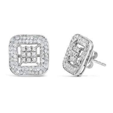 10K White Gold 1.00 Cttw Diamond Composite and Halo Stud Earrings (I-J Color, I1-I2 Clarity) - 0