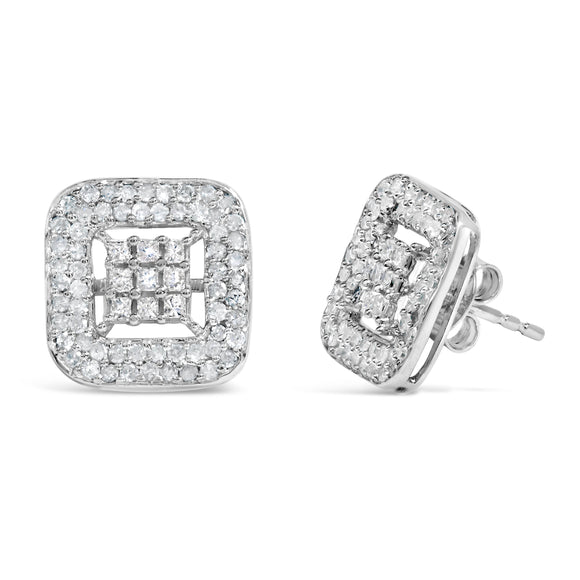 10K White Gold 1.00 Cttw Diamond Composite and Halo Stud Earrings (I-J Color, I1-I2 Clarity)