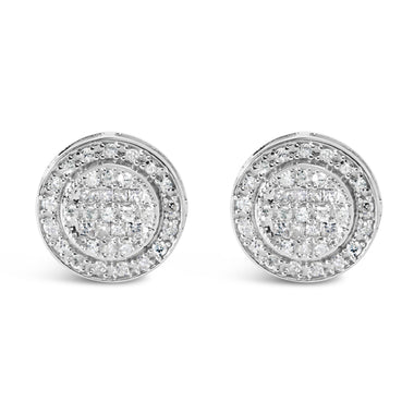 .925 Sterling Silver 3/4 Cttw Diamond Composite and Halo Stud Earrings (H-I Color, SI1-SI2 Clarity)