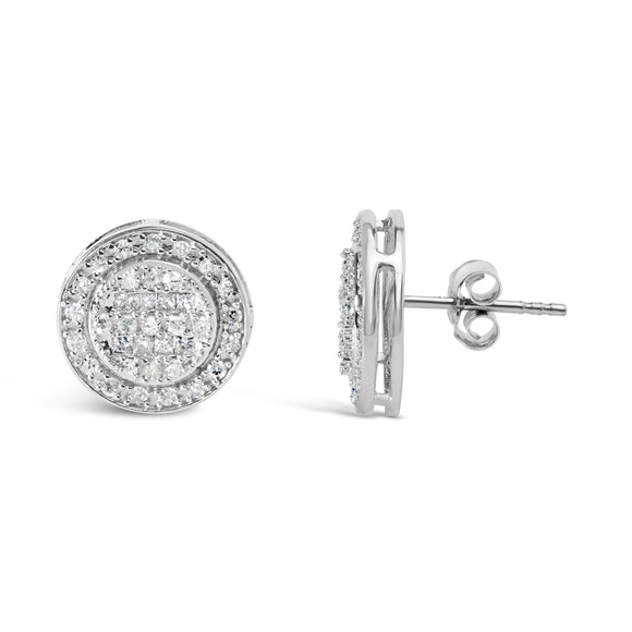 .925 Sterling Silver 3/4 Cttw Diamond Composite and Halo Stud Earrings (H-I Color, SI1-SI2 Clarity)