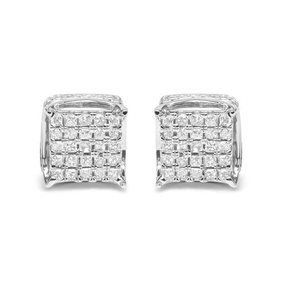 10K White Gold 1/2 Cttw Princess Cut Diamond Square Shaped Multi Stone Stud Earrings (H-I Color, SI1-SI2 Clarity)