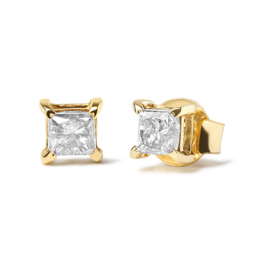 10K Yellow Plated .925 Sterling Silver 5/8 Cttw Princess Cut Diamond Push-Back 4-Prong Classic Stud  (J-K Color, I2-I3 Clarity) - 0