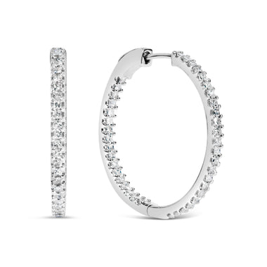 14K White Gold 1.0 Cttw Princess Diamond Inside Out Hoop Earrings (H-I Color, I1-I2 Clarity) - 23 MM - 0