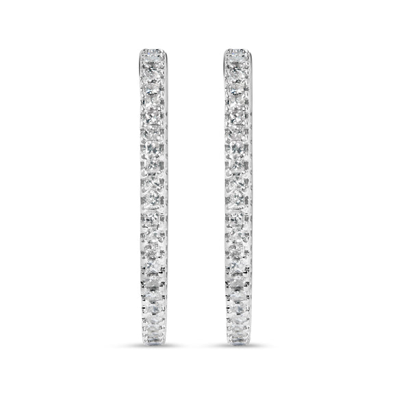 14K White Gold 1.0 Cttw Princess Diamond Inside Out Hoop Earrings (H-I Color, I1-I2 Clarity) - 23 MM
