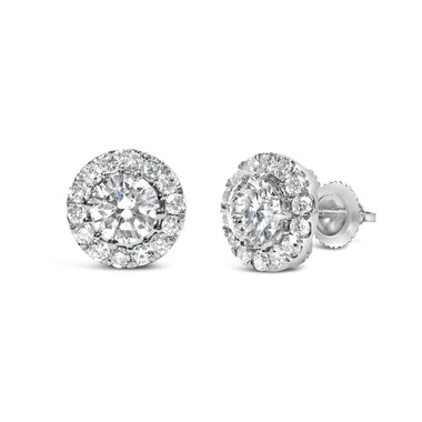 14K White Gold 3.0 Cttw Lab-Grown Diamond Hidden Halo Stud Earrings - 0
