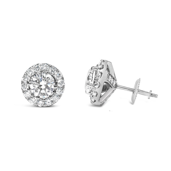 14K White Gold 3.0 Cttw Lab-Grown Diamond Hidden Halo Stud Earrings