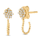 14K Yellow Gold Plated .925 Sterling Silver 1/10 Cttw Diamond Floral Cluster and Beaded Hoop Stud Earrings (H-I Color, I1-I2 Clarity)-4