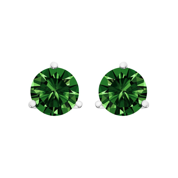 14K White Gold 1.0 Cttw 3-Prong Martini Set Lab Grown Green Diamond Solitaire Stud Earrings