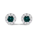 .925 Sterling Silver 1/3 Cttw White and Blue Diamond Halo Stud Earring-2