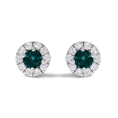 .925 Sterling Silver 1/3 Cttw White and Blue Diamond Halo Stud Earring - 0