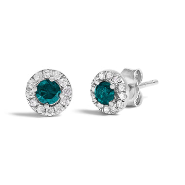 .925 Sterling Silver 1/2 Cttw Blue Diamond Halo Stud Earring - 0