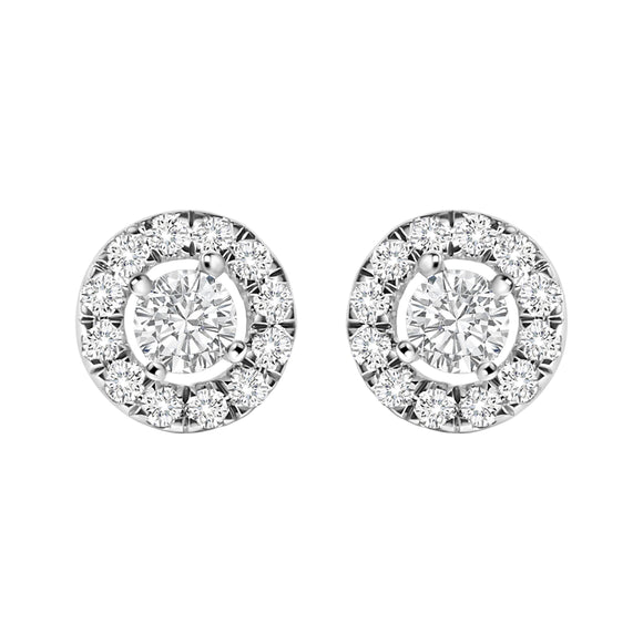 14K White Gold 3/4 Cttw Lab-Grown Diamond Floating Halo Stud Earring (F-G Color, VS1-VS2 Clarity)