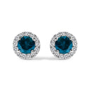 .925 Sterling Silver 1.00 Cttw Blue Diamond Halo Stud Earring-1