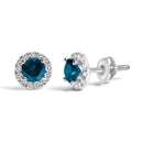 .925 Sterling Silver 1.00 Cttw Blue Diamond Halo Stud Earring-2